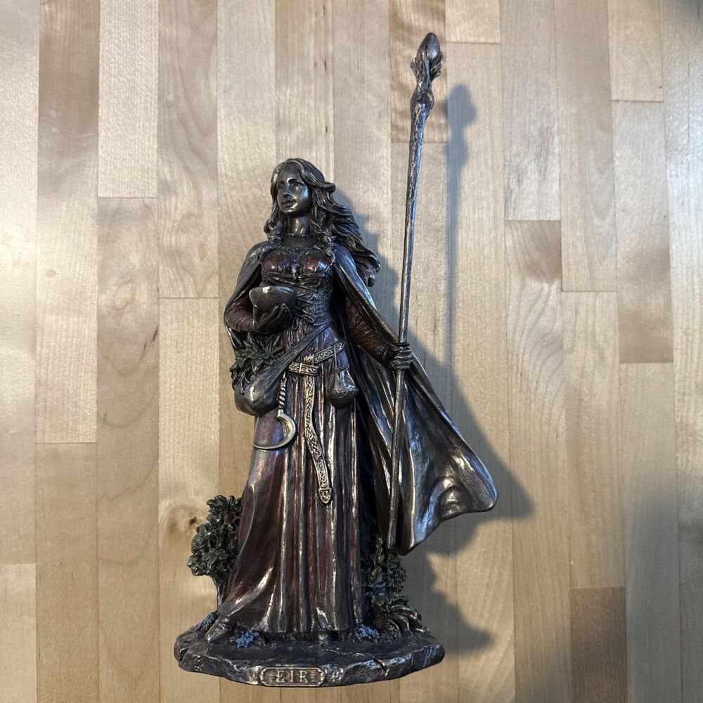 9.5" Valkyrie Eir Goddess of Protection Norse Mythology Statue Bronze Color